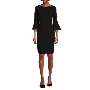 Calvin Klein Bell Sleeve Black Dress with Gold zipper. Size 6
